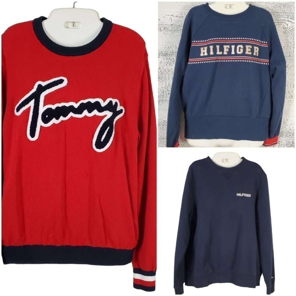 Tommy Hilfiger Blue Red Long Sleeves Pullover Lounge Sweater Lot of 3